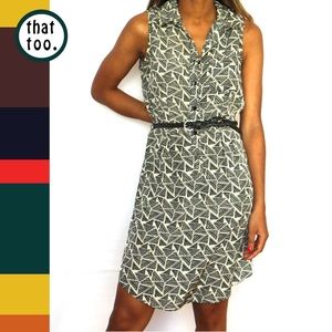 Geometric print sleeveless button up dress w/belt
